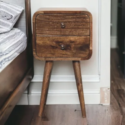 The Range Solid Wood Mini Curved Grey Washed Bedside - Grey