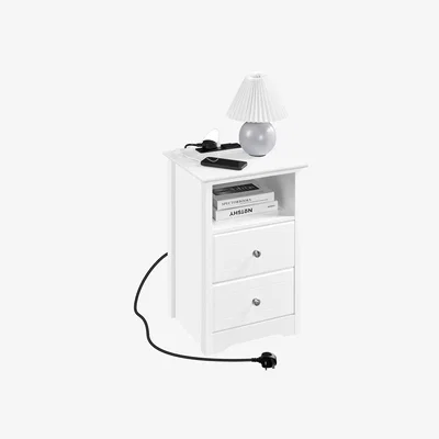 The Range Wooden Nightstand Bedside Table with Charging Station - White