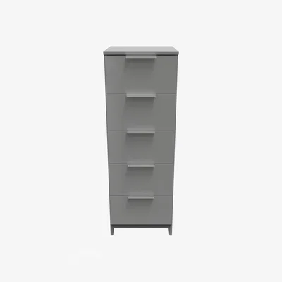 The Range Plymouth Ready Assembled 5 Drawer Bedside Cabinet - Uniform Gloss & Dusk Grey