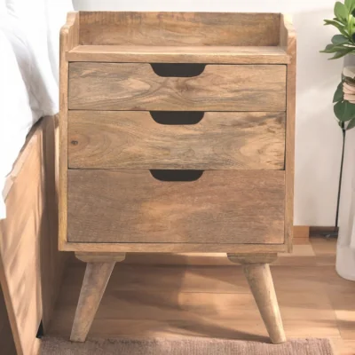 The Range Solid Wood 3 Drawer Gallery Bedside - Brown