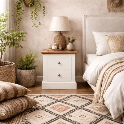 The Range Ardee 2-Drawer Bedside Table White with Oak Top - White