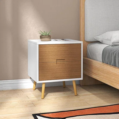 The Range HOMCOM Bedside Table with 2 Storage Drawers for Bedroom - Brown