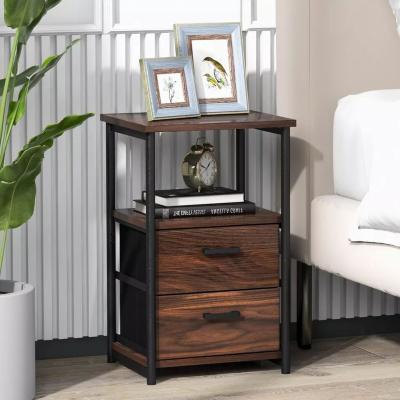 The Range Industrial Bedside Table with 2 Fabric Drawers Storage Shelf - Brown