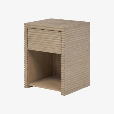 The Range Mandarina Weathered Oak Ribbed 1-Drawer Bedside Table - Neutral