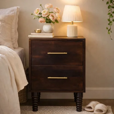 The Range Spindle Mocha Bedside Table - Mocha