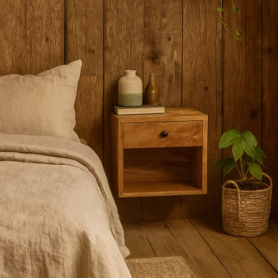 The Range Cernobbio Mid Century Mango Wood Bedside Table with Drawer - Brown