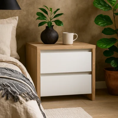 The Range Salzburg Bedside Table Gloss Front Natural Effect 2 Drawers - Natural