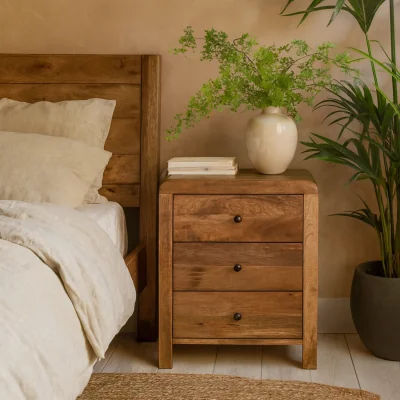 The Range Padua 3 Drawer Mango Wood Bedside Table Natural Finish - Brown