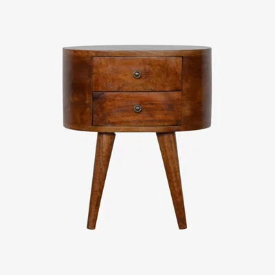 The Range Chestnut Rounded Wood Bedside Table - Mango Wood