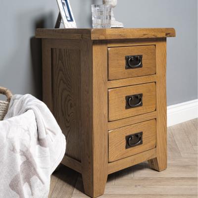 The Range Rustic Oak 3 Drawer Bedside Cabinet  - Brown