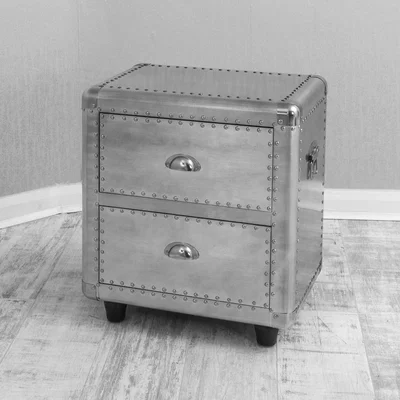 The Range Aluminium Studded 2 Drawer Bedside - Silver