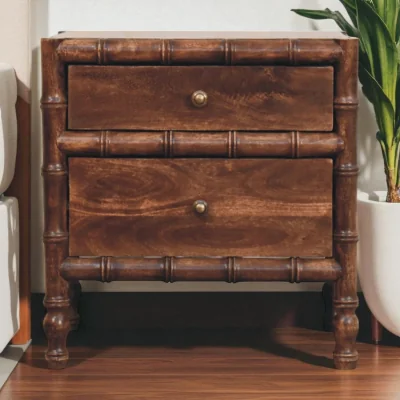 The Range Solid Wood Bamboo Frame Nightstand in Roasted Almond - Brown