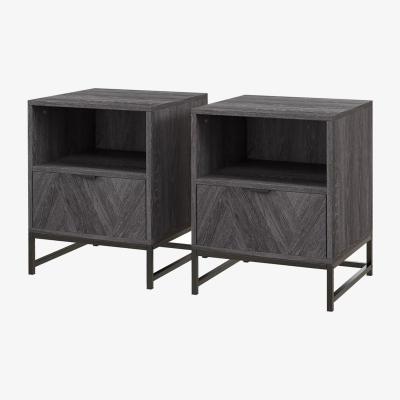 The Range Metal and Wooden Bedside Table With Drawer and Shelf - Grey