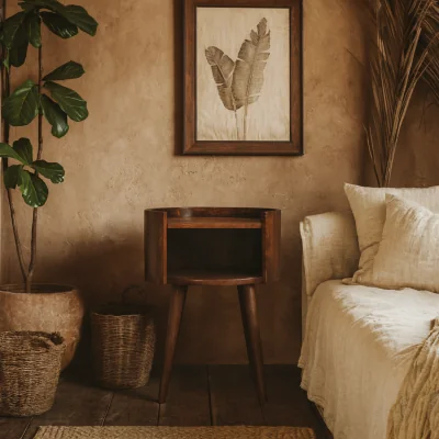 The Range Santorini Chestnut Round Mango Wood Bedside Table - Brown