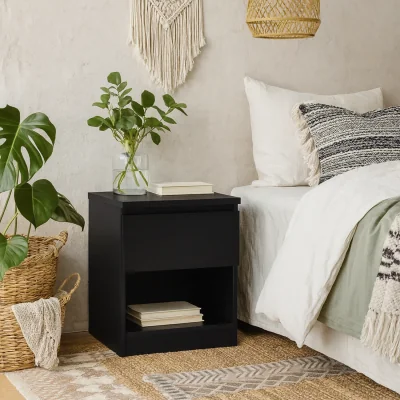 The Range Budapest Matt Bedside Table 1 Drawer 1 Shelf - Black