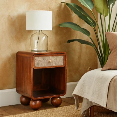 The Range Como Chestnut Woven Bedside Table with Drawer - Brown