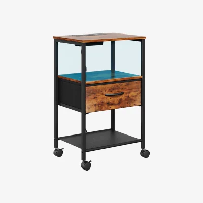 The Range Bedside Cabinet with Charging Station and LED Lights - Dark Brown & Black