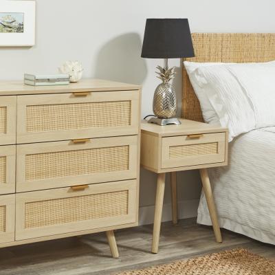 The Range Light Rattan Detail Single Drawer Bedside Table - Brown
