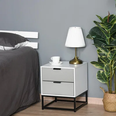 The Range 2 Drawer Bedside Cabinet - White, grey and black