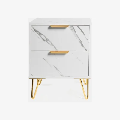 The Range Marble Effect 2 Drawers Bedside Table - White
