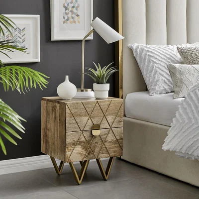 The Range Kira Solid Natural Light Wood Bedside Table - Natural Wood