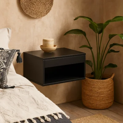 The Range Cholet Square Bedside Table with 1 Drawer and Open Shelf - Black