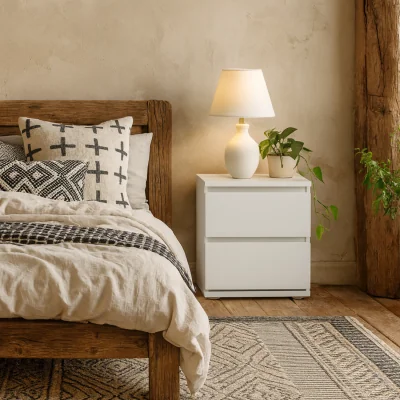 The Range Budapest Bedside Table Gloss Wood 2 Drawers 400 x 500 x - White