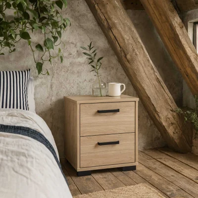 The Range Wyld Haus Stuttgart Bedside Table, Natural Oak, 2 Drawers - Brown