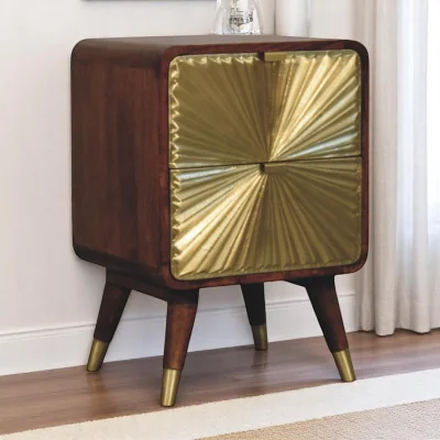 The Range Solid Wood Avora Brass Embossed 2 Drawer Chestnut Nightstand - Brown