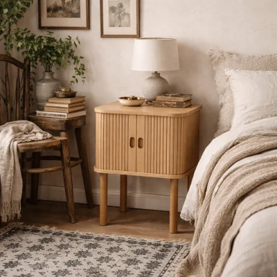 The Range Copenhagen Natural Bedside Table Tambour Doors - Natural