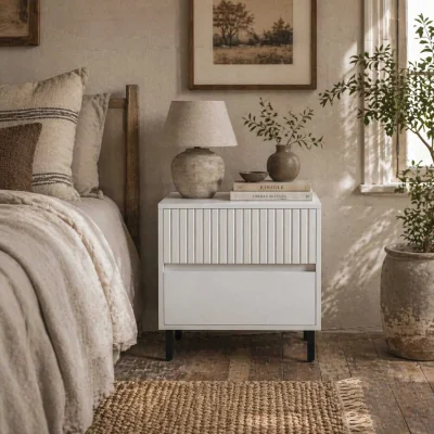 The Range Cove White 2-Drawer Bedside Table - Subtle Line Detail