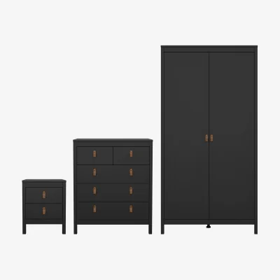 The Range Barcelona Package - Bedside Table 2 Drawers + Chest 5 Drawers + Wardrobe with 2 Doors in Matt Black - Matt Black
