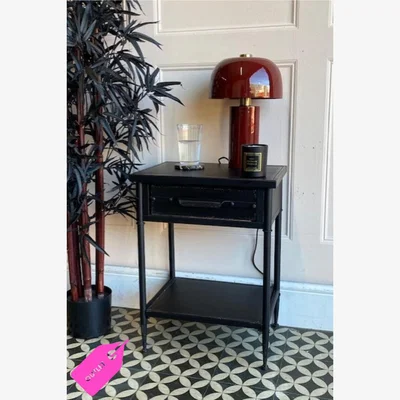 Rockett St George Metal Industrial Charcoal Bedside Table - DISCONTINUED