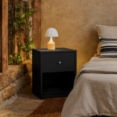 The Range Tainan Matt Bedside Table 1 Drawer 1 Shelf - Black