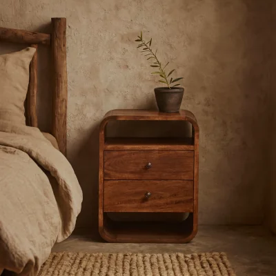 The Range Bologna Chestnut Mango Wood 2 Drawer Bedside Table - Brown