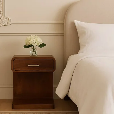 The Range Solid Wood Chestnut T-Bar Rounded Bedside - Brown