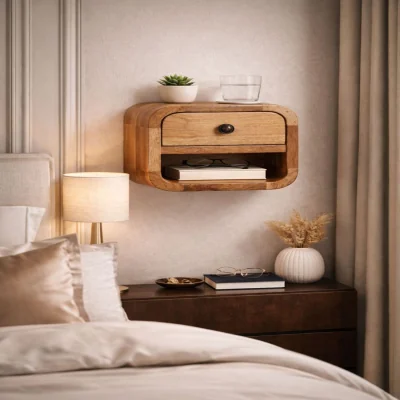The Range Solid Wood Extra Mini Curved Oak-ish Bedside with Open Slot - Oakish