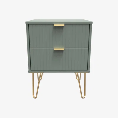 The Range Linear Ready Assembled 2 Drawer Bedside Cabinet - Reed Green