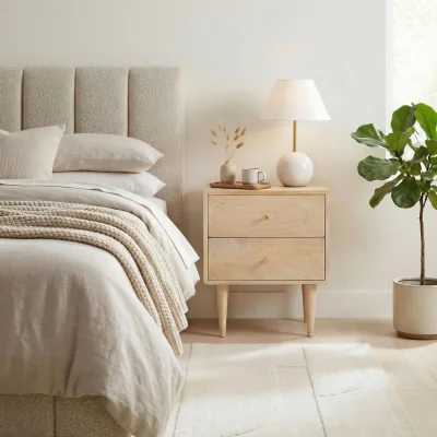 The Range Everest 2 Drawer White Oak Wood Bedside Table - White Oak