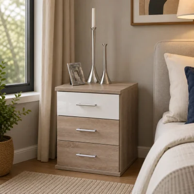 The Range Gamma Oak and White 3 Drawer Bedside Cabinet - Oak