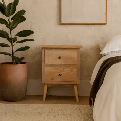 The Range Neive Scandi Mango Wood 2 Drawer Bedside - Brown