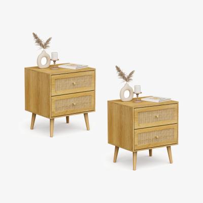 The Range Sienna 2 Drawer Bedside Table with Rattan Drawers for Bedroom - Brown / 40cm / 42cm