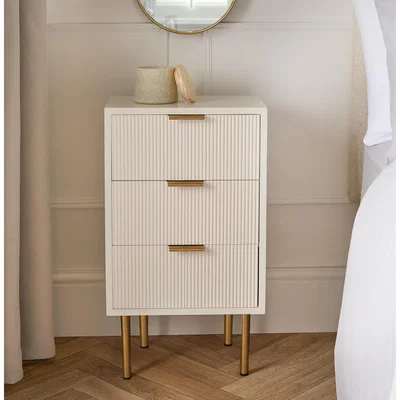 The Range Ribbed Drawer Home Bedroom Office Bedside Nightstand Table - Cream / 64cm
