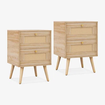 The Range Set of  2 Boho Accent Bedside Tables - Brown