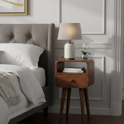 The Range Solid Wood Mini Honey Caramel Curved Bedside with Open Slot - Brown