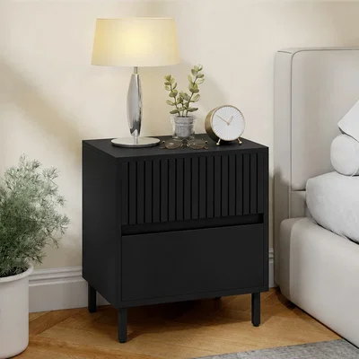 The Range HOMCOM Bedside Cabinet with 2 Drawers, Storage and Steel Legs, Black - Black