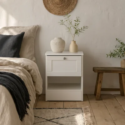 The Range Cherryfern Bedside Table 1 Drawer and Open Shelf Matt Finish - White