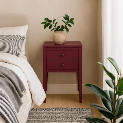 The Range Paraty Plum Wood Grain 2 Drawer Bedside Table - Red