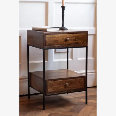 Rockett St George Split Level 2-Drawer Mango Wood Bedside Table