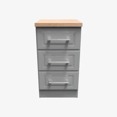 The Range Kent Ready Assembled 3 Drawer Bedside Cabinet - Dusk Grey & Bardolino Oak